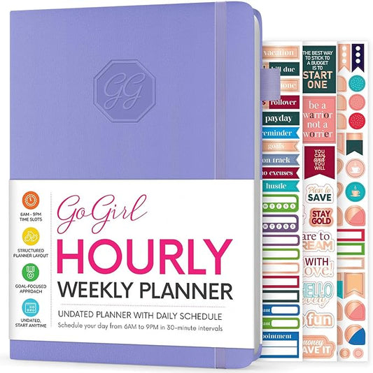 GoGirl Weekly Schedule Planner – Hourly Work & Life Planner with Time Slots – Vertical Agenda Organizer for Daily Productivity, A5 (Lavender)