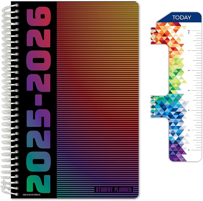 Global Datebooks Dated Middle School or High School Student Planner for Academic Year 2025-2026 Includes Ruler/Bookmark and Planning Stickers (Matrix Style - 5.5"x8.5" - Spectrum)