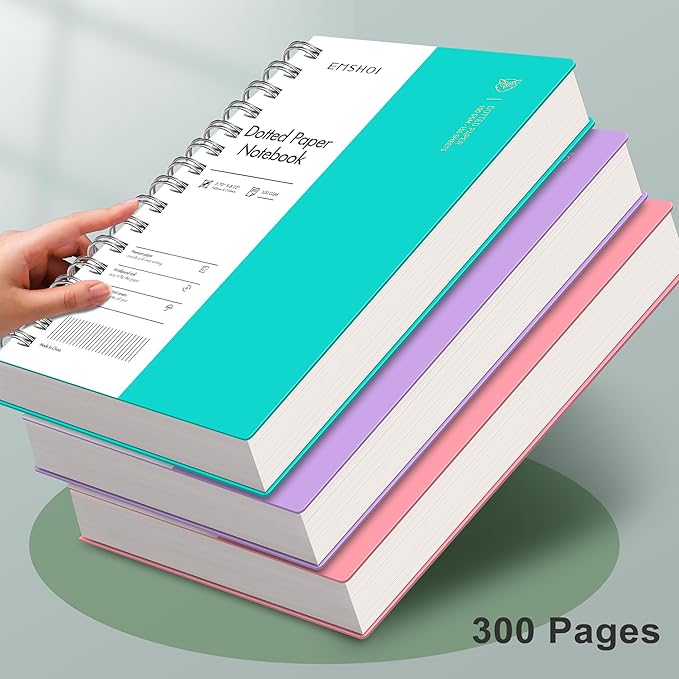 EMSHOI A5 Spiral Notebook Bullet Dotted journal, Small 5.7" X 8.22", 300 Pages/150 Sheets, 100gsm Dot Grid Paper, Waterproof Hardcover, for Office School Women Men Work Writing Notes-LightBlue