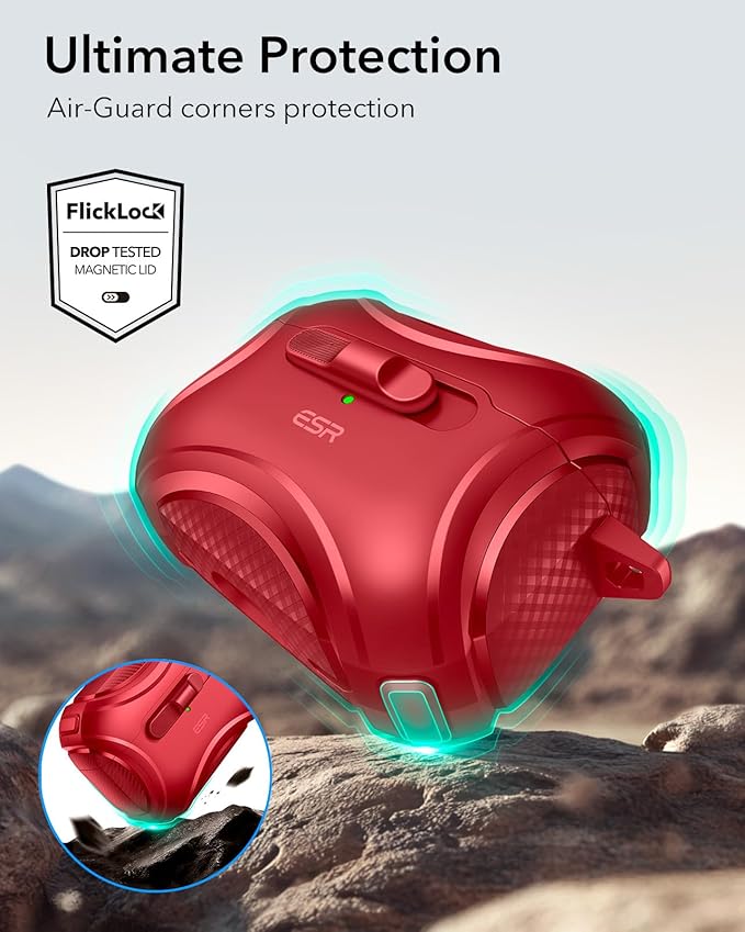 ESR for AirPods Pro 2 Case (2023/2022/2019, 2nd/1st Gen), Compatible with AirPods Pro 2nd Generation (USB-C/Lightning Cable), Effortless MagSafe, Drop-Proof Lock, Easy Open, Cyber Series,Dark Red