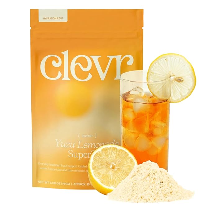 Clevr Yuzu Lemonade SuperTea, 18 Servings, Hydration Tea Blend with Coconut Water, Lemon Juice, 1 Billion Probiotics for Gut Health, Sea Salt, Trace Minerals, Electrolyte Caffeine Free Tea, 5.08 oz