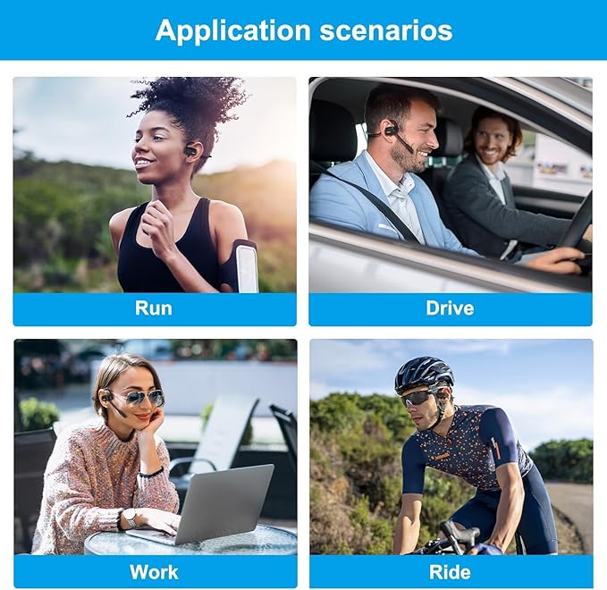 Bluetooth Headphones, Bluetooth V5.4 Wireless Headphones with Noise Cancelling Mic, 12H Playtime, 15.4mm Diaphragm Driver, Open Ear Headset for Office Meeting Running Cycling Driving (Black)