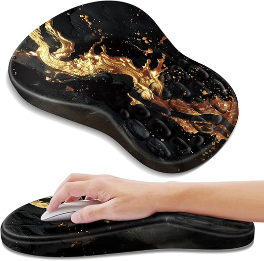 Ergonomic Mouse Pad with Wrist Rest Support, Mousepad with Comfortable Memory Foam Wrist Rest and Non-Slip PU Base for Pain Relief, Computer, Laptop, Office, Home (Gold)