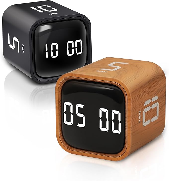 VEWINGL Cube Productivity Timer, 5/10/30/60 Min Presets + Custom Countdown, Silent/Vibrate/Sound Alarm, Pause & Resume, Desk Timer for Work, Study, Tasks, Kitchen