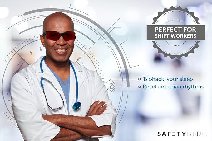SafetyBlue™ Sleep Savior Sport Red Lens Night Glasses - Light Blocking Glasses for Better Sleep - Eliminate Eye Strain