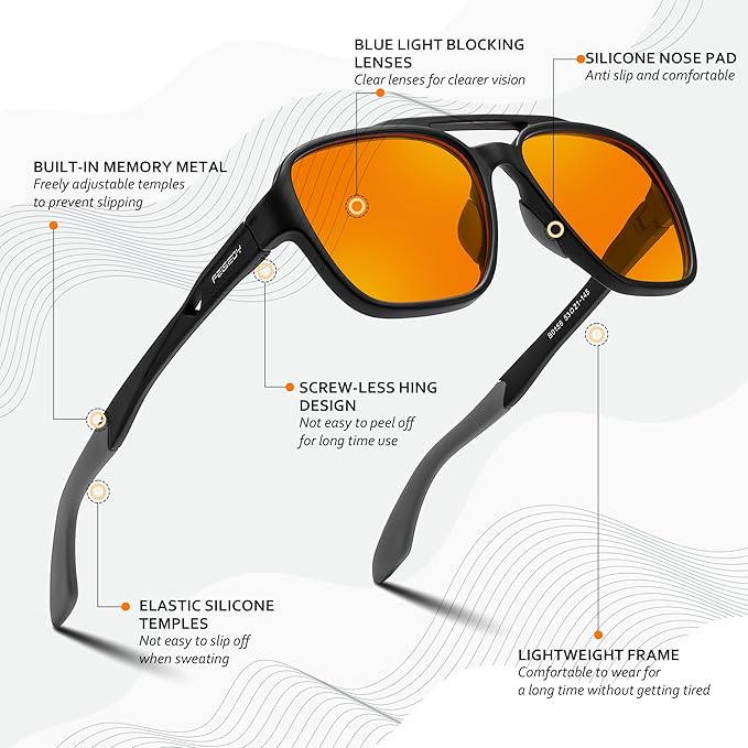 FEISEDY Orange Blue Light Blocking Glasses for Woman Men Amber Lenses Computer Gaming Glasses for Better Sleep