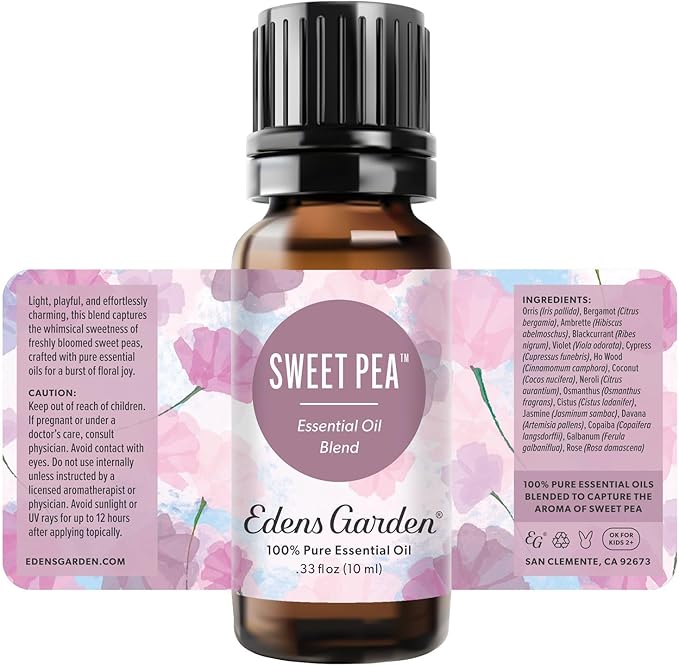 Edens Garden Sweet Pea Essential Oil Blend – 100% Pure Premium Grade & Toxin-Free, Undiluted, Best for Candle Making & Freshie Scents Natural Alternative, Soaps & Diffusers 10 ml (.33 fl oz)