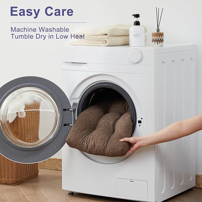 Chair Cushions Set of 4 for Dining Chairs, 16.5"x15.5" Kitchen Chair Pads with Memory Foam, Non-Slip Bottom & Ties, Tufted Indoor Seat Cushions for Home Use – Brown