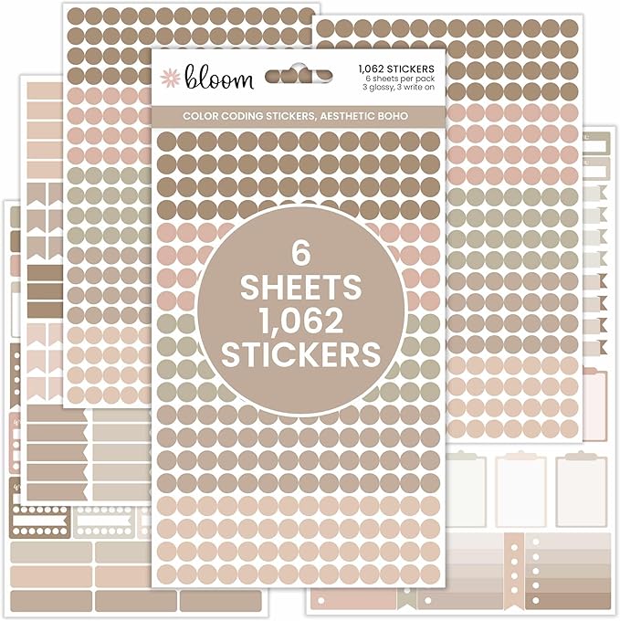 bloom daily planners Color Coding Planner Stickers - Muted Neutrals 1/4" Minimalist Dot Labels - Six Sheets, 1000+ Stickers Per Pack! - Aesthetic Boho