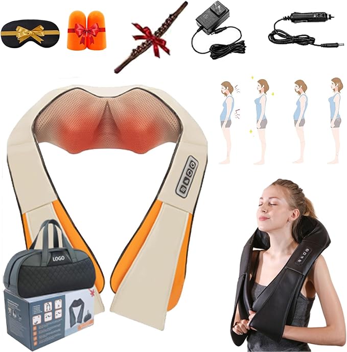 Herfes Neck Massager, Official Herfessmartlife Neck Shoulder Back Massager with Heat & Compression, 16 Massage Nodes, Ergonomic U-Shaped, Deep Tissue 3D Kneading Herfes, Ideal Gift (White-Bags)