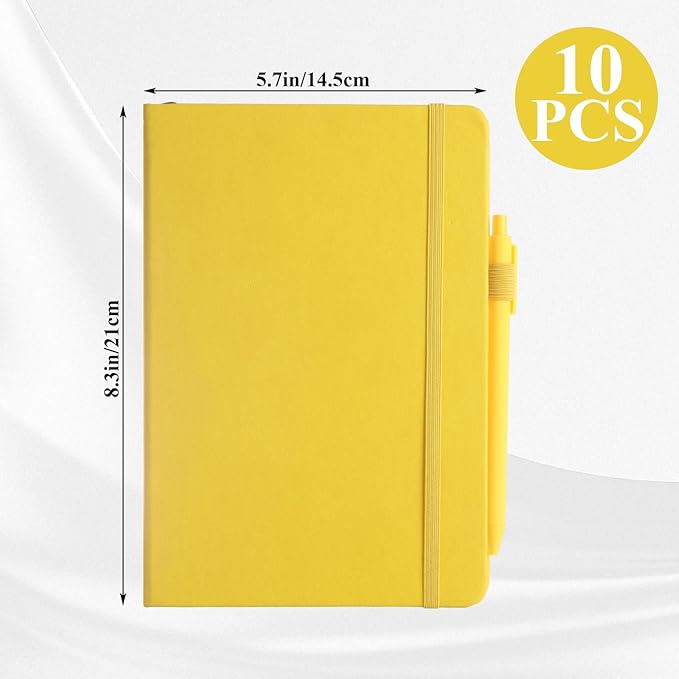 MIVIDE 10 Pack Journal Notebook Bulk with 10 Pens, A5 Lined Notebook Journals Bulk, Hardcover Notebook, College Ruled Notebook for Work Writing School Office, 5.7" x 8.3", Yellow