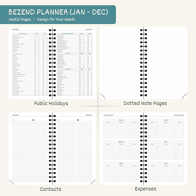 BEZEND Pocket Calendar 2026 Weekly and Monthly (3.5" x 6" Spiral) Small Daily Planner for Purse (Jan-Dec) with Notes & Expenses, Inner Pocket, Pen Holder, Vegan Leather Softcover - Dark Green