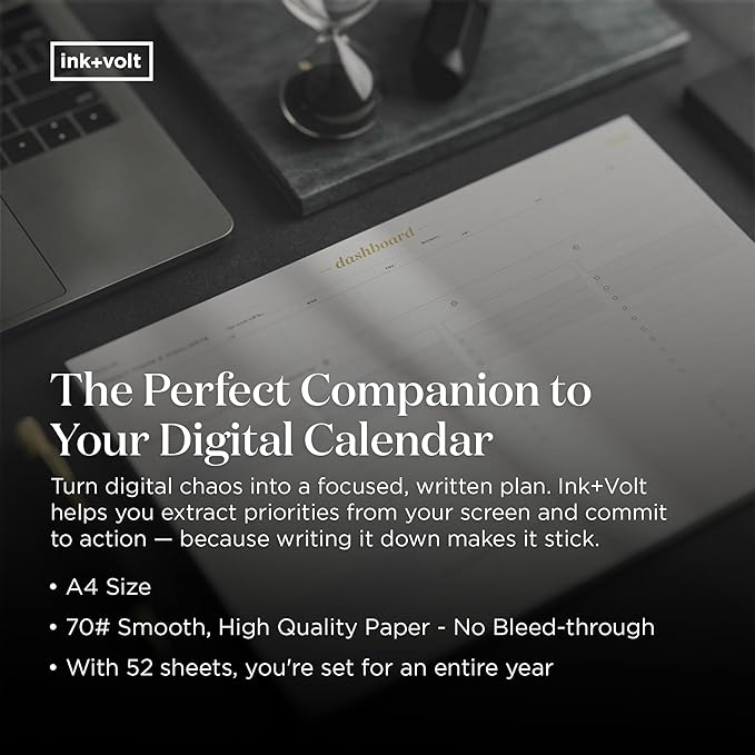 Ink+Volt Dashboard Deskpad | Undated Weekly Planner Notepad with 52 Undated Sheets, Premium Productivity Planner, Minimalist Weekly to do List for Work & Study | A4 Size | Made in the USA