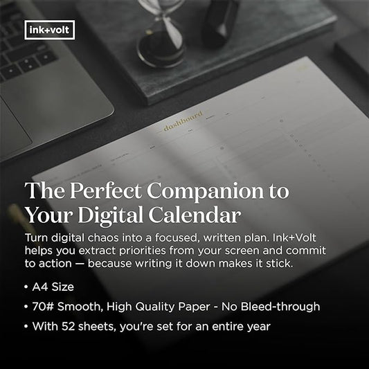 Ink+Volt Dashboard Deskpad | Undated Weekly Planner Notepad with 52 Undated Sheets, Premium Productivity Planner, Minimalist Weekly to do List for Work & Study | A4 Size | Made in the USA