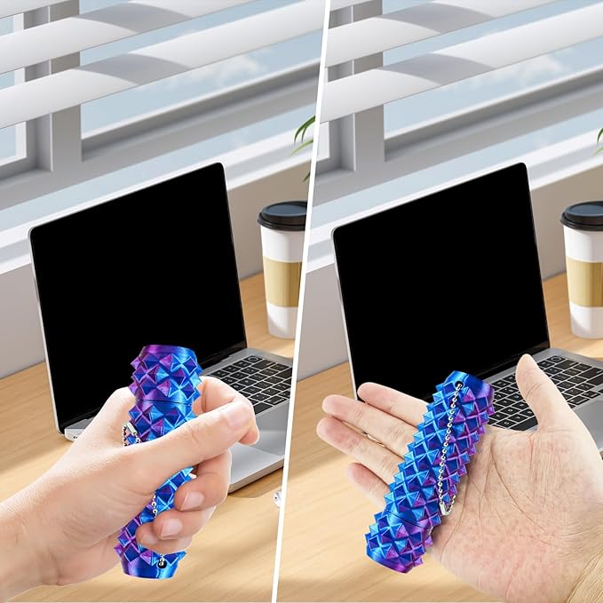 2 Pcs Pain Fidget Toys for Adults, 3D Printed Rotating Spiky Grippie Sensory Stress Relief Toys, Novelty Gifts for Friends Family