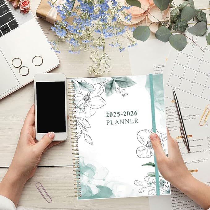 2025-2026 Planner - 17 Months Weekly & Monthly Planner from August 2025 - December 2026, Academic Planner 2025-2026 with Elastic Closure, Inner Pocket, 8.5" x 11", Teal Floral