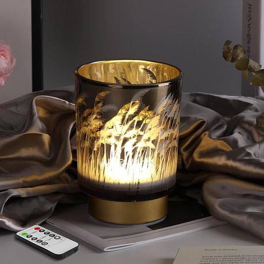 Eywamage Small Battery Operated Table Lamp with Remote, Pampas Cordless Glass Accent Lamp Lights for Bedroom Kitchen Living Room