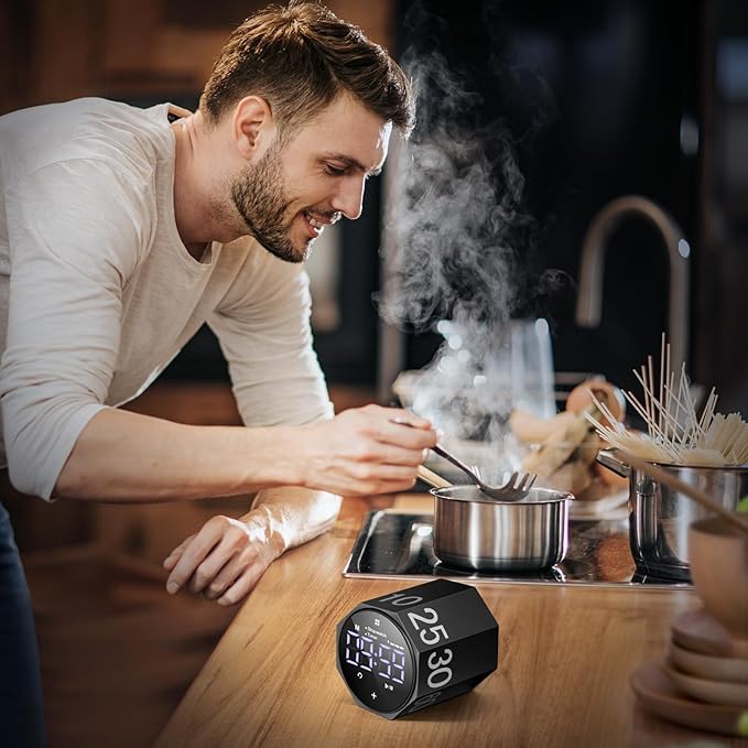 MIAOKE Pomodoro Timer-Aluminum Alloy Frosted Metal LED Large Screen Digital Automatically Rotated Display, Focus Efficient Management on Work and Study, Office, Living Room-Black