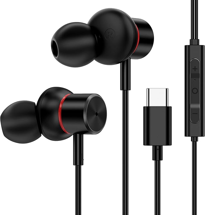 USB C Wired Headphones,【Active Noise Cancelling & One-Click ANC Toggle Button】 Ear Buds for iPhone 16 15 Pro Max USBC Earphones,Hi-Res Sound Type C Earbuds Compatible with iPhone/Android/Galaxy/iPad