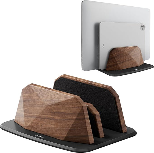 Vertical Laptop Stand - Dual Slots Walnut Adjustable Laptop Holder,Desktop Dock Compatible with All MacBook, Surface,Chromebook,Dell & More(Walnut)