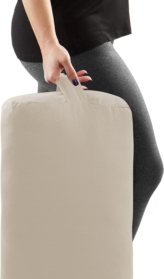 Yoga Meditation Cushion, 25" x 12" Rectangular Bolster with Organic Cotton Cover