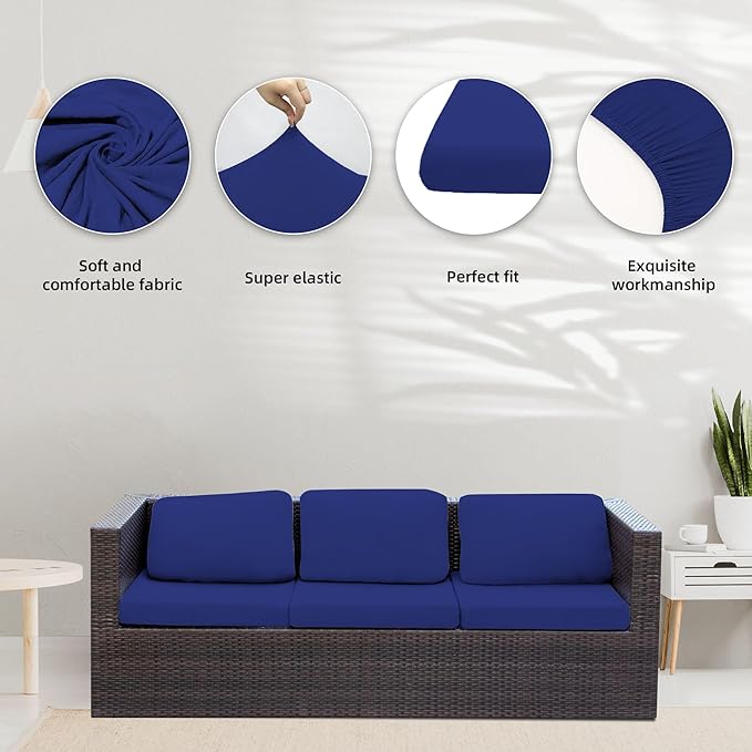 8Pcs Stretch Patio Cushion Covers,Outdoor Couch Covers Replacement,Outdoor Couch & Sofa Slipcovers,for Patio Furniture Cushion Covers,Washable Reusable Furniture Protector (Lake Blue, Cover Only)