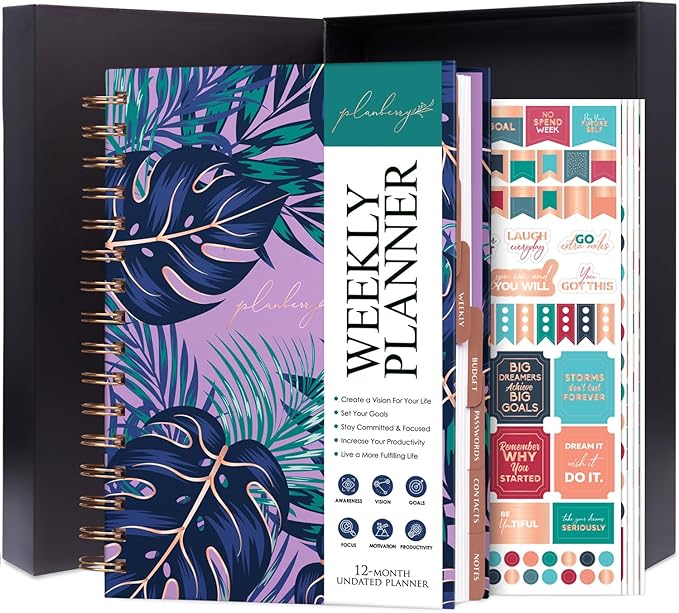 PLANBERRY Weekly Planner Premium – Undated Life Organizer & Budget Planner – Time Management, Goal Setting, to-Do List, Work-Life Balance & Habit Tracker – 6.9″ x 8.5″ (Wild Purple)
