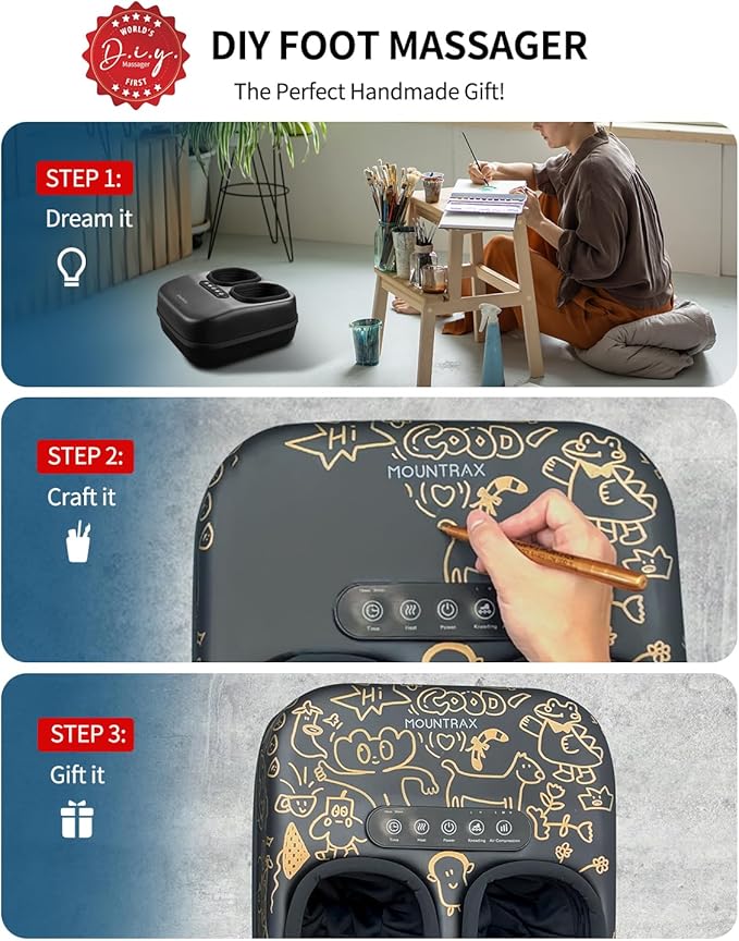 MOUNTRAX Shiatsu Foot Massager with Heat, Deep Kneading Foot Massager for Plantar Fasciitis, Neuropathy, Improve Circulation and Pain Relief – DIY Customizable Design Foot Massage with Drawing Pen