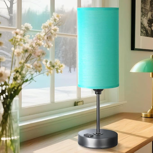 Table Lamp with USB Port - Desk Lamp, Green Touch Lamp, Bedside Lamps, 3 Way Dimmable Small Lamps for Bedroom, Nightstand, Nursery, Dorm, Home, Office, Black Base+ Green Lampshade