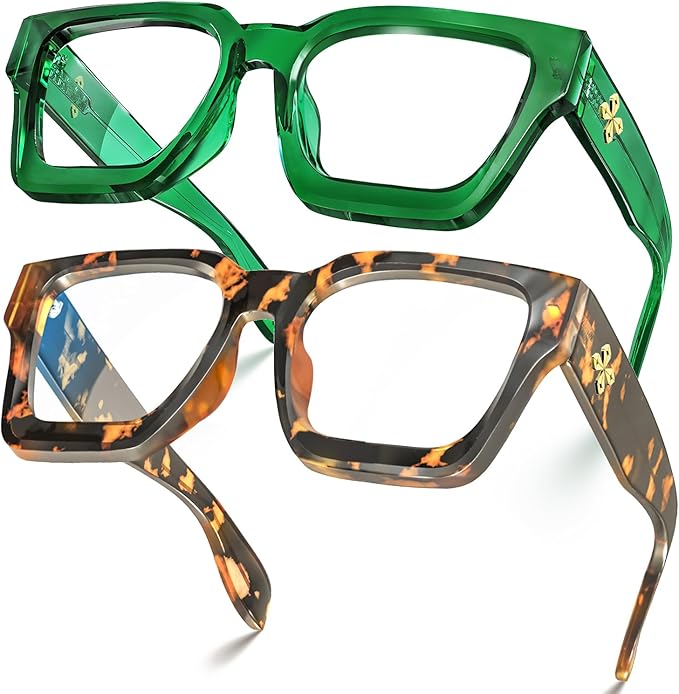 VISOONE 2 Pack Blue Light Blocking Glasses Rectangle Frame and Chic Preppy Look for Women Men RIVER