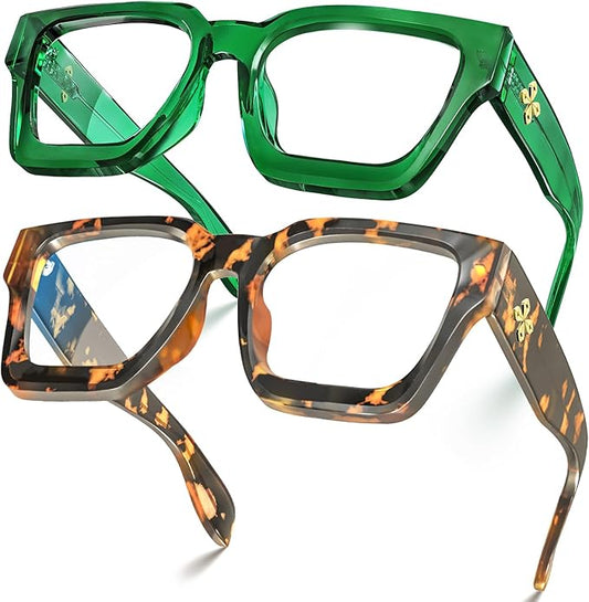 VISOONE 2 Pack Blue Light Blocking Glasses Rectangle Frame and Chic Preppy Look for Women Men RIVER