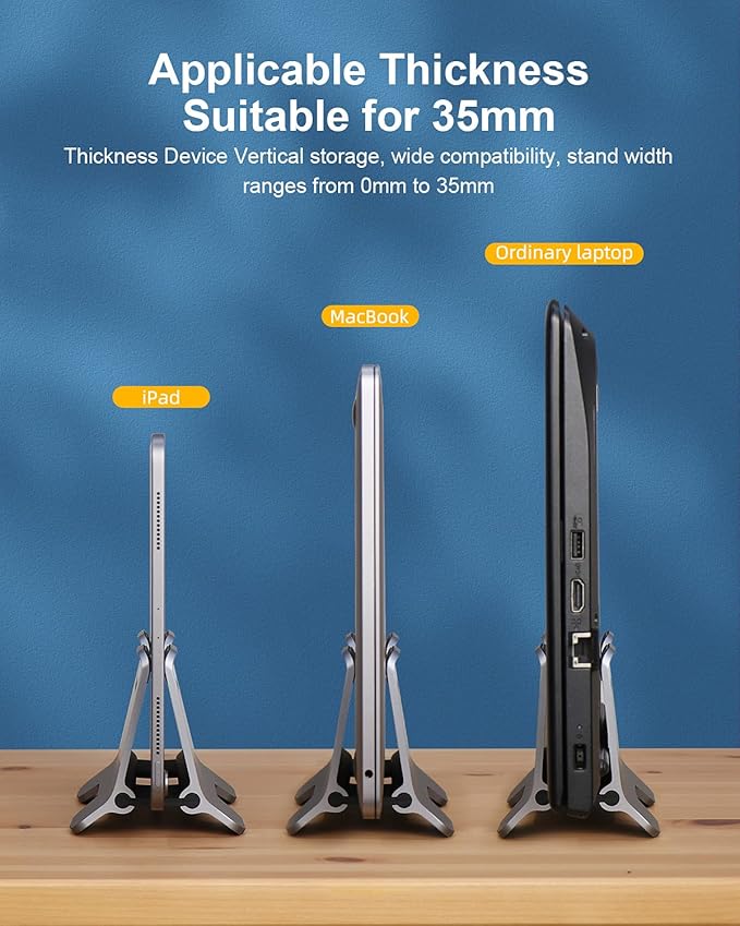 Hagibis Vertical Laptop Stand Desktop for Desk Gravity Locking Holder Dock Save Space Improves Airflow for MacBook Pro, Mac mini, Surface, HP, Dell, Chrome Book (Grey Alloy)