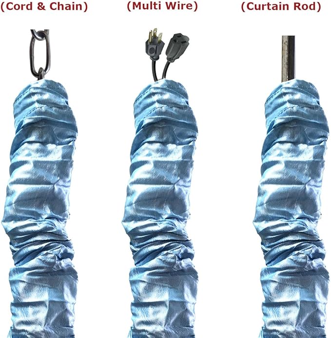 Royal Designs, Inc. Cord & Chain Cover 4 ft Silk Type Fabric, Chandelier Pendant Lighting Chain & Cable Management, Touch Fastener, Blue - 2 Pack