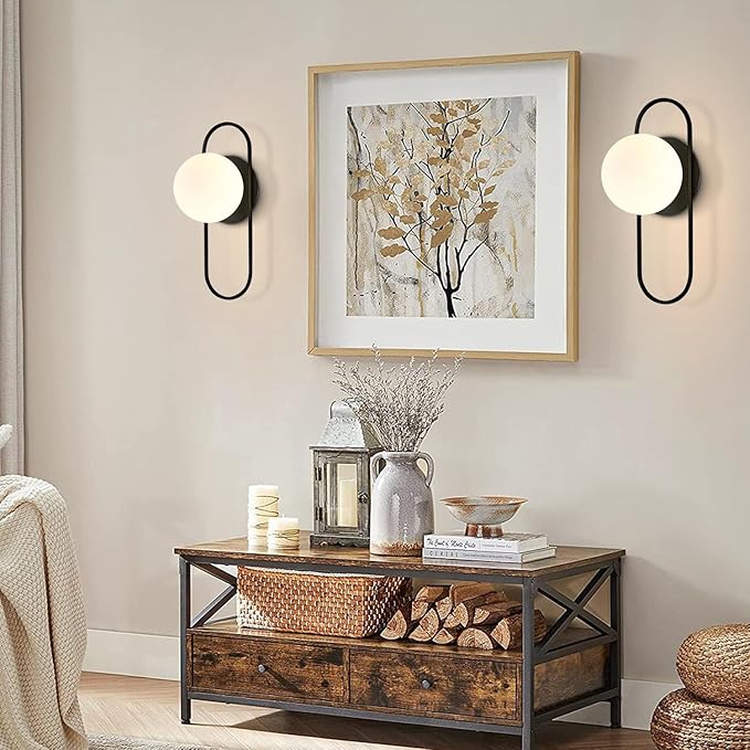 Mid Century Modern Round Wall Sconce 1-Lights Black Globe Wall Sconce Lighting Minimalist Vanity White Glass Bathroom Wall Lamp Farmhouse Bedroom Bar Wall Light