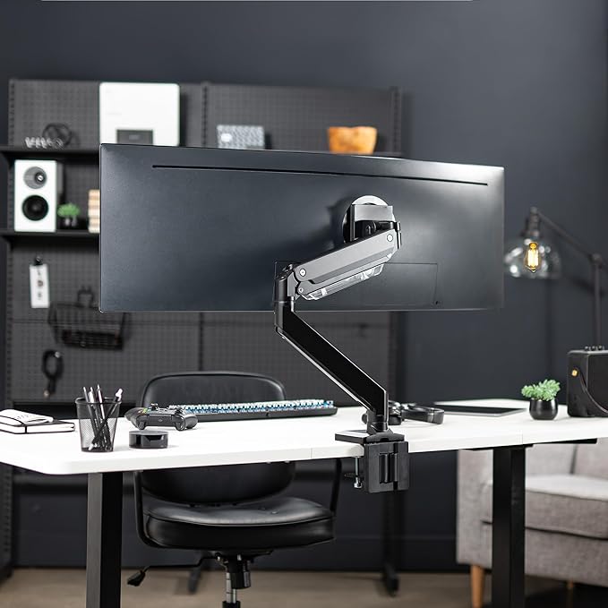 VIVO Premium Aluminum Monitor Arm for Ultrawide Screens up to 49 inches and 33 lbs, Heavy Duty Single Desk Mount, Pneumatic Height, Max VESA 100x100, Black, STAND-V101G1