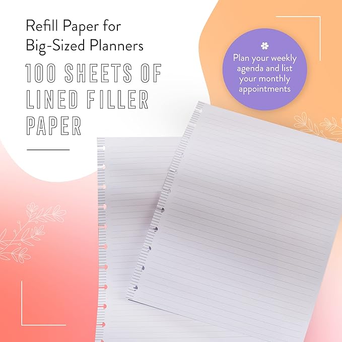 Happy Planner Plans + Notes Planner Refill Paper, 100 Sheets of Lined Refill Paper for Journals, Big Size
