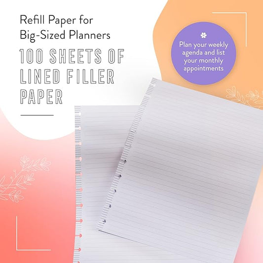 Happy Planner Plans + Notes Planner Refill Paper, 100 Sheets of Lined Refill Paper for Journals, Big Size