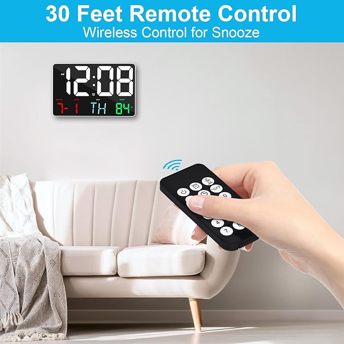 Amgico Digital Alarm Clock with Snooze, Temperature, Auto Dimming, 11.5" Large Display Calendar, Desk/Wall Clock for Bedroom, Living Room, Office, Home, Classroom, Kids, Elderly - Colorful