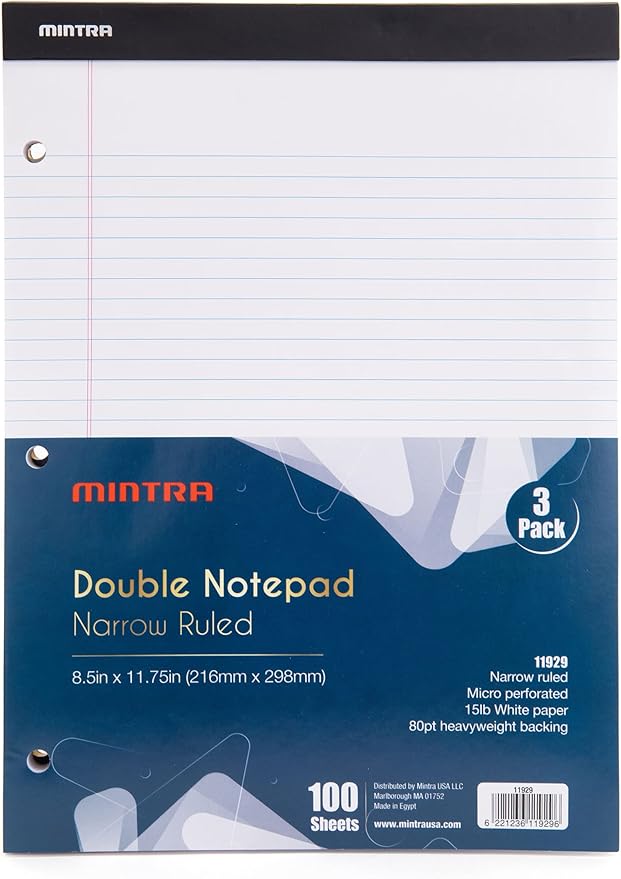 Mintra Office Legal Pads (Double Pad 3pk (White), 8.5in x 11in (Narrow Ruled))