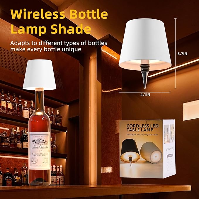 Realmoon Wireless LED Wine Bottle Light - 3 Color Dimmable, Perfect for Dining Room, Bedroom and Bar Atmosphere (White)