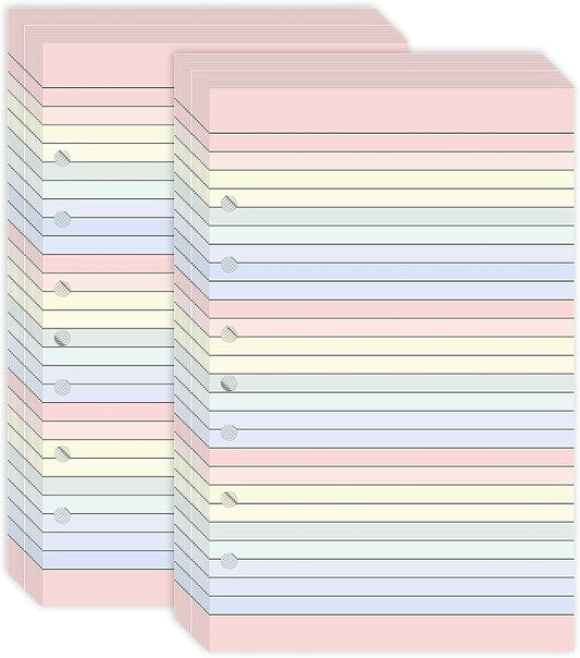 Colored Loose Leaf Paper 5.5" x 8.5" 7-Hole Lined Filler Paper College Ruled Notebook Refill Pad Pastel Colored Lined Refills Hole Punched Notebook Refills for 3 or 7 Ring Binders (100)