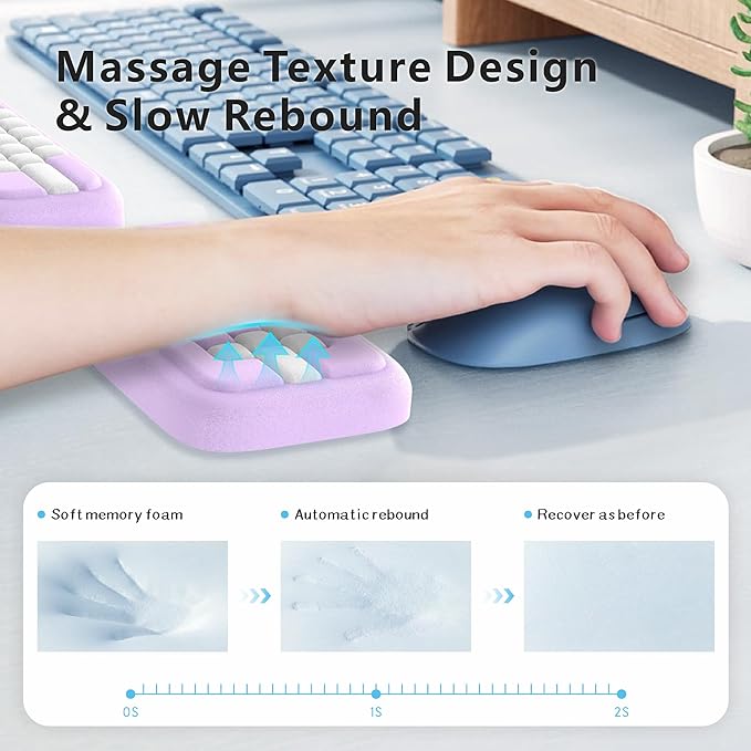 MEKASS Keyboard Wrist Rest, Ergonomic Wrist Pad, Soft Memory Foam Keyboard Hand Rest with Non-Slip Base, Easy Typing, Pain Relief, Comfort Support for Office Work Gaming Accessories (Purple White)