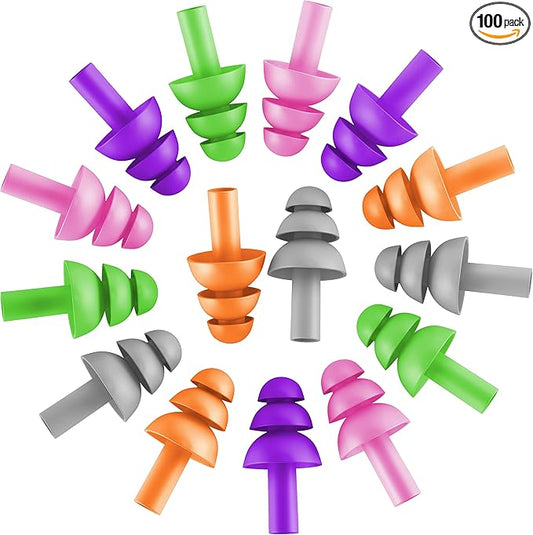 100 Pair Silicone Reusable Ear Plugs for Swimming, Sleeping, Concerts & Music - Bulk Pack of Swimmers Ear Plugs for Adults - Noise Reduction up to 25dB Swimming Ear Plugs for Men Women Ear Protection