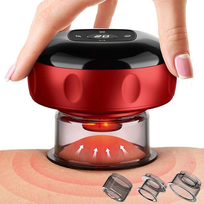 Smart Cupping Therapy Massager, 7 in 1 Red Light Cupping Therapy Set with 2 Modes for Targeted Pain Relief, Muscle Soreness,Tighter Skin,Cupping Kit with 12 Levels Suction and Heat,Red