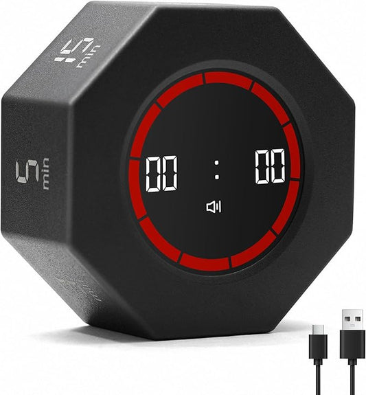 Visual Countdown Timer 1,3,5,15,30,60,90 Minutes Preset, Desk Productivity Cube w/Gravity Sensor for ADHD, Mute Functions, Ideal for Work, Study, Kitchen, Back to School (1, Black)
