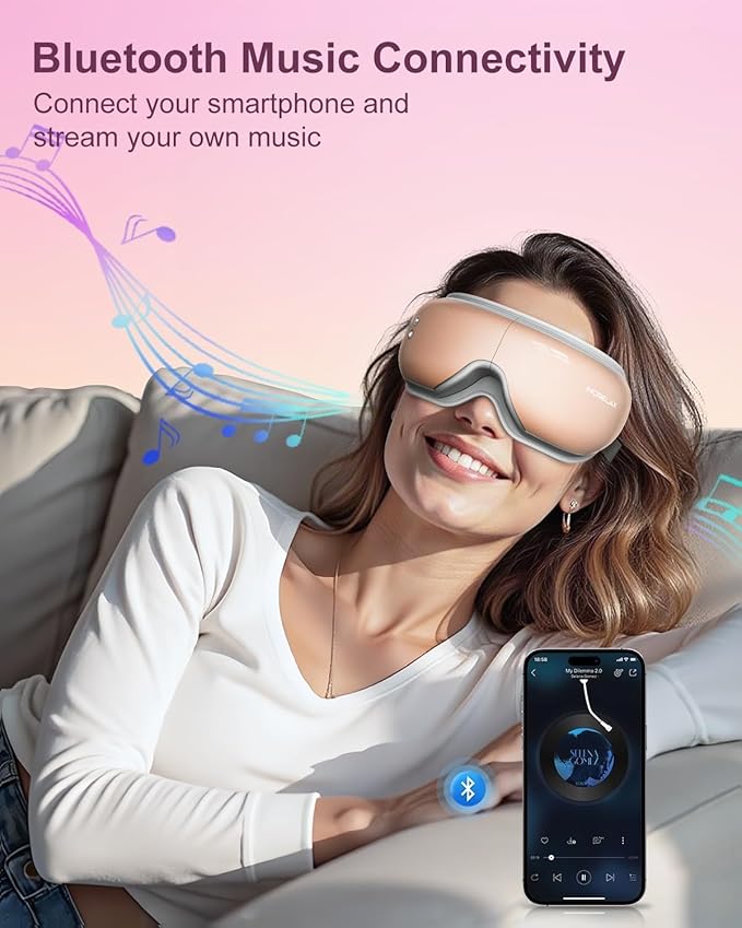 Eye Massager with Heat & Bluetooth Music, Relaxation Gift for Women, Help Alleviate Eye Strain, Promote Better Sleep, Comfortable and Soothing Eye Care Device (Pink)