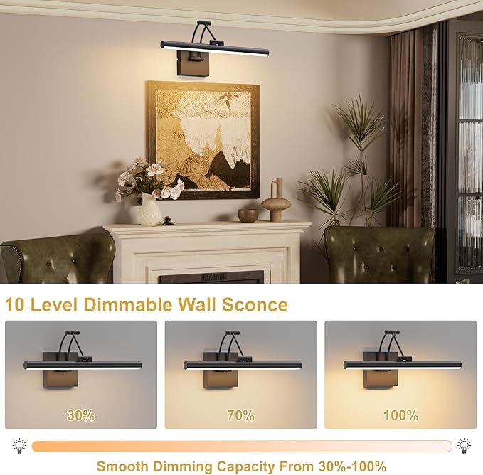 Tipace Black Hardwired Picture Lights for Paintings - 15.7 inch 3CCT Dimmable Modern Gallery Light with Remote Control Led Wall Art Lighting Display Artwork