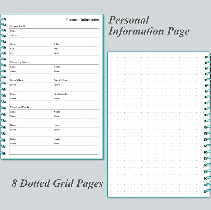 Daily Planner Undated - A5 To Do List Notebook Hourly Schedules, Spiral Appointment Planner for Women and Men, PVC Hardcover, Inner Pocket, Elastic Closure, 5.8" x 8.3", Teal