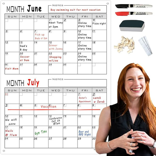 2 Month Dry Erase Calendar For Wall,24"x36" Large 60 Day Erasable & Reusable Wall Planner,Giant Laminated Scheduling Poster,Big Undated Month Planning Whiteboards For Home,Medium Office,School