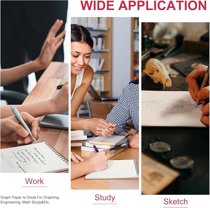 2 Pack Graph Paper Spiral Notepad A5 Top Wirebound Notepad Grid Notebook Steno Pads Memo Notebook Grid Paper 140 Pages for Writing Sketching Drawing Office Supplies (Red)